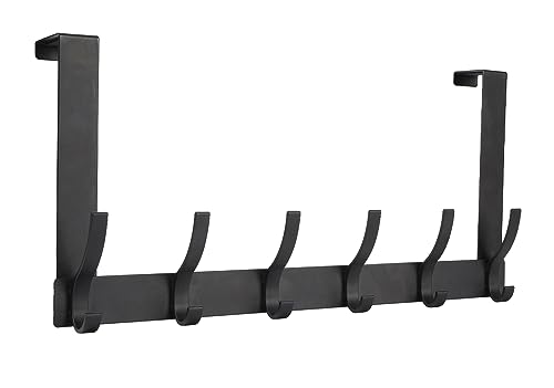 Over The Door Hooks, Door Hanger Hooks for Hanging, Over The Doors Towel Racks for Bathroom with 12 Coat Hook, Coat Rack Dorm Essentials Bathroom Accessories(1 Pack, Black)