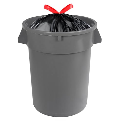 Basics 30 Gallon Multipurpose Drawstring Trash Bags, 20% Post Consumer Recycled, Black with Red Drawstring, 50 Count