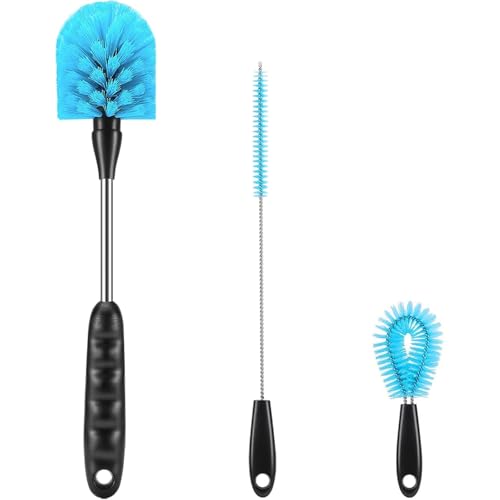 12.2 inch Bottle Brush Set of Three,Washable Coffee Cups, Water Bottles, Baby Bottles, Straws, to-go Cups, Long-Handled 3-in-1 Stainless Steel Bottle Brushes.