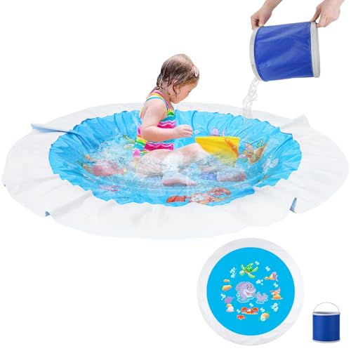 7.2 X 7.2 Feet Baby Beach Pool,Kiddie Pool and Beach Blanket,2 in 1 Toddler Paddling Pool,Beach Toys for Infant Kids Boys and Girls with Portable Water Bag 9L