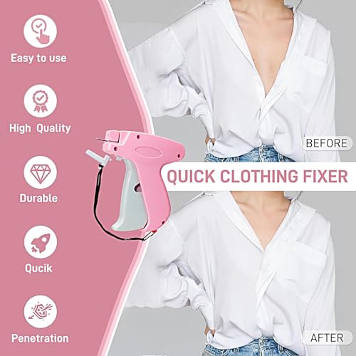 Stitch Gun for Clothes, Handheld Stitch Gun Quick Clothing Fixer,Sewing Kit Includes 1,000 Black Fasteners & 1,000 White Fasteners & 6 Needles (Pink)