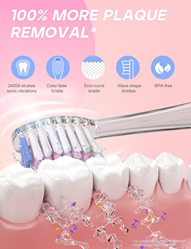 SEAGO Kids Electric Toothbrush with 2 Mins Brushing Timer and 4 Replacement Brush Heads, Rainbow LED Light Makes Brushing Fun, Boys Battery Powered Toothbrush for 4-12 Years Old,SG-977(Pink)