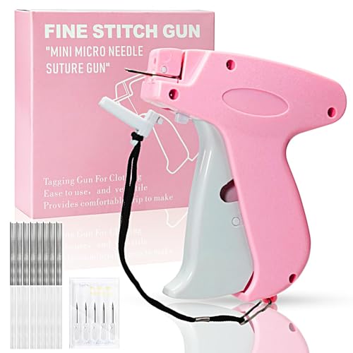 Stitch Gun for Clothes, Handheld Stitch Gun Quick Clothing Fixer,Sewing Kit Includes 1,000 Black Fasteners & 1,000 White Fasteners & 6 Needles (Pink)