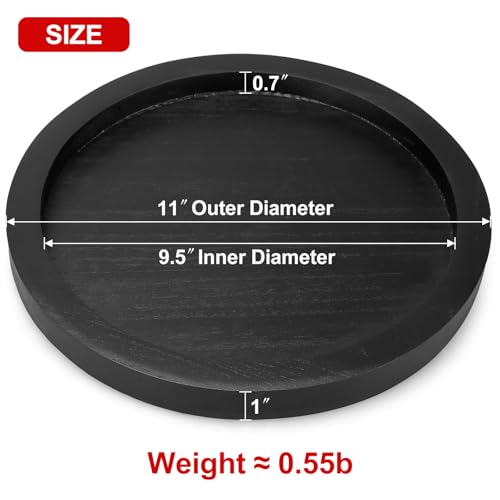 Round Decorative Tray for Coffee Dining Table Countertop Small Wooden Serving Trays Farmhouse Kitchen Home Living Room Decor and Bathroom Accessories Tray Black Rustic Wood Candle Centerpiece Trays