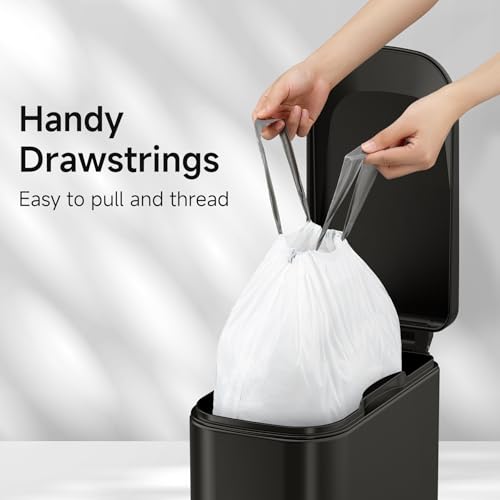 TIPGO 5 Gallon Trash Bags Drawstring, Pre-Cut Strong Wastebasket Bin Liners, White Garbage Bags for Home, Office, Bathroom (Code E, 60 Count)