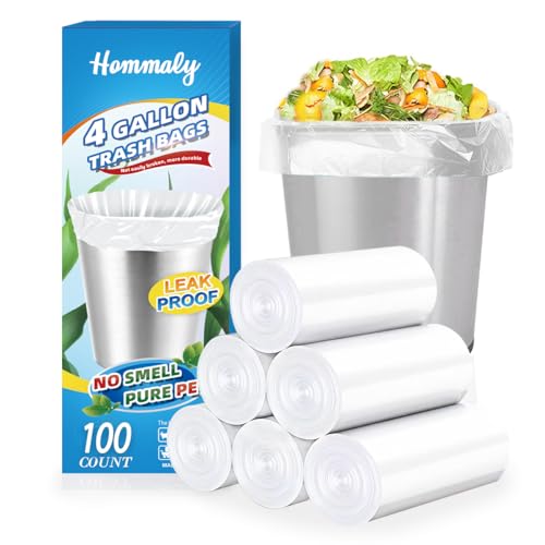 4 Gallon 100pcs Small Clear Trash Bags Strong Clear Garbage Bags, Bathroom Trash Can Bin Liners, Plastic Bags for Office Home Kitchen, Waste Basket Liner, Fit 12-15 Liter, 3-4 Gal(4G100-Clear)