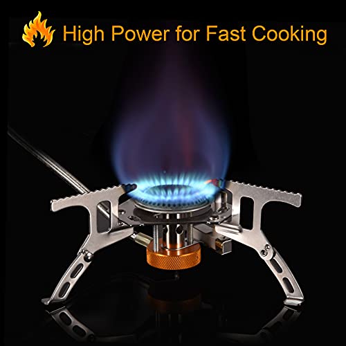 Portable Camping Gas Stove with 1LB Propane Tank Adapter, Foldable Camp Stove Backpacking Stove with Piezo Ignition for Outdoor Hiking Cooking Burner
