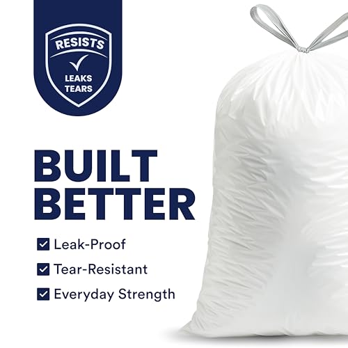 Plasticplace 6 Gallon Trash Bags White Drawstring Garbage Can Liners, 17” x 20”, 100 Count, for Bathroom Kitchen Office Car Small Trash Bags, Leak-Proof & Tear-Resistant