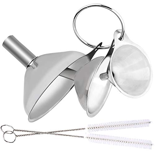 Metal Stainless Steel Funnel, Large Medium Small Funnel Set of 3, Food Grade Mini Funnels for Kitchen Use Filling Bottles Flask Cooking, 2 Brushes YLYL