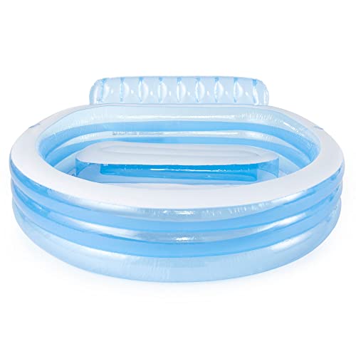 INTEX Swim Center Inflatable Family Lounge Pool: Built-In Bench – Cup Holder – 156 Gallon Capacity – 90" x 86" x 31" – Blue