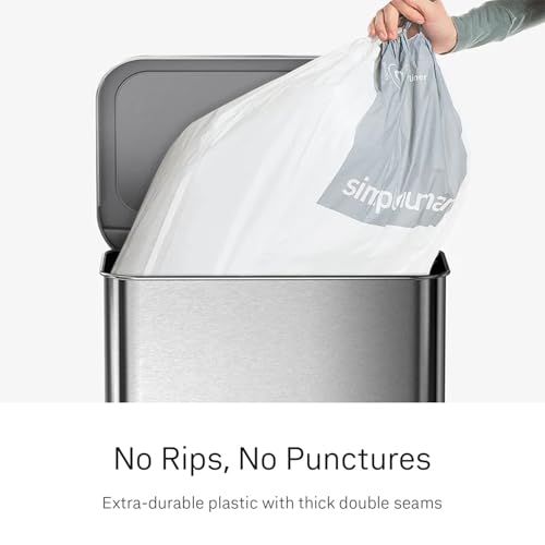 simplehuman Code C 100 Count Custom Fit Liners, Drawstring Kitchen Trash Bags, One-by-One Mess-Free Dispense, Extra Thick & Double Seamed, 50% PCR Plastic, 10-12 Liter / 2.6-3.2 Gallon, White