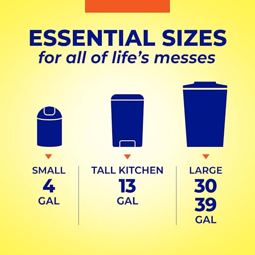 Hefty Essentials Drawstring 13 Gallon Kitchen Trash Bags, 45 Count, Tall Unscented Trash Bags for Kitchens, Home Offices, or Laundry Rooms, Easy to Tie, Lift, and Carry, White