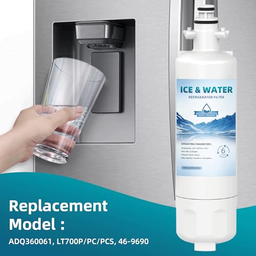 3-Pack ADQ360061 LT700P Water Filter Replacement for LG Kenmore Elite, Compatible with LG ADQ36006101 795 9690 LFDS22520S LFXS30766S, 200 Gallon Capacity