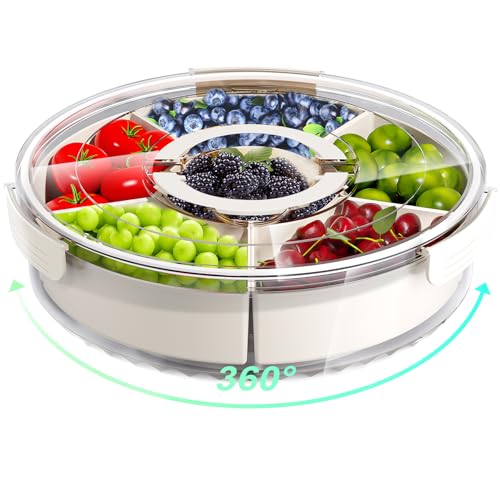 Divided Serving Tray with Lid and Handle,Large Snack Spinner,Snackle Box Container, Multi-Purpose Food Platter for Charcuterie Veggie Fruit, Taco Tuesday Movie Night Travel Beach Picnic Essentials