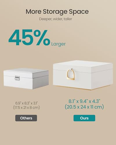 SONGMICS 2-Layer Jewelry Box, Jewelry Organizer with Handle, Removable Jewelry Tray, Jewelry Storage, Floating Effect, 8.1 x 9.4 x 4.3 Inches, Gift Idea, White UJBC165W01