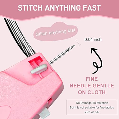 Stitch Gun for Clothes, Handheld Stitch Gun Quick Clothing Fixer,Sewing Kit Includes 1,000 Black Fasteners & 1,000 White Fasteners & 6 Needles (Pink)