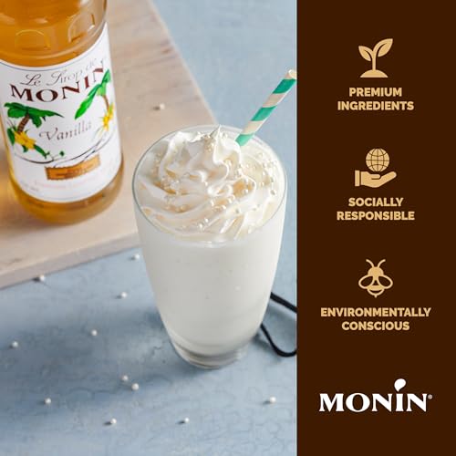 Monin - Vanilla Syrup | Pure & Rare Madagascar Vanilla, Premium Syrup for Coffee, Lattes & More | Clean Label, No Artificial Flavors, No Artificial Preservatives (BPA Free Bottle, 33.8 fl oz, 4-pack)