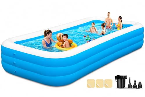 Extra Large Inflatable Pool 165'' x 76'' x 22'' for Adults & Kids | Family blow up pool with electric pump, thickened PVC for backyard swimming, outdoor play and summer fun