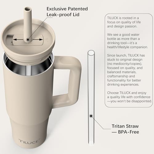 TILUCK 30 oz Tumbler with Handle, Vacuum Insulated Stainless Steel Travel Mug with 100% Leak-Proof Silicone Straw Lid, Cupholder Friendly Water Bottle(MistyGray, 30oz)