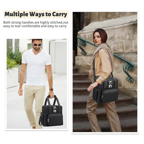 holuxer Insulated Lunch Bag & Lunch Box for Men - Double Deck Reusable Lunch Bag for Women Tote Cooler Bag Leakproof Soft Expandable - Large Lunchbox for Work/Adult/Picnic/Outdoor (Black,15L)