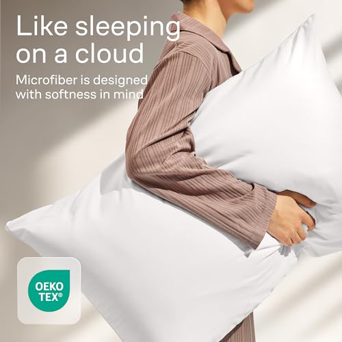 Ultra Soft Pillow Protectors with Zipper Standard Size - Set of 4 Breathable Pillow Covers - 100% Protection Against Stains, Dust & Dirt - Machine Washable (White)