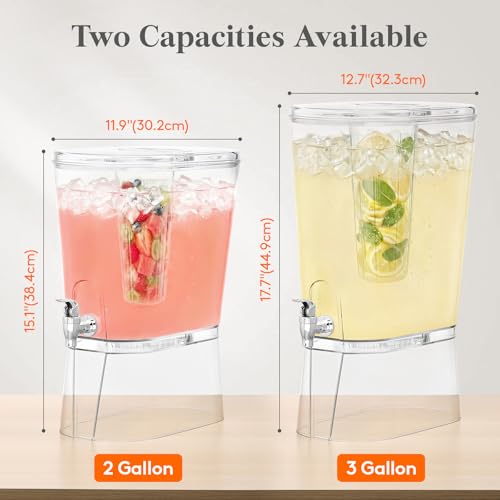 Lifewit 2 Gallon Drink Dispenser for Parties, Large Plastic Beverage Container for Juice/Tea/Soda with Stand & Ice Core, Clear Lemonade Dispenser with Spigot, BPA Free Water Pitcher for Hosting
