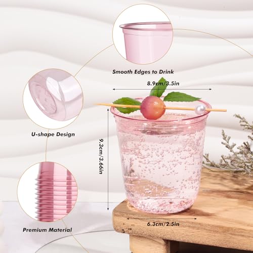 KesaPlan 50 Pcs Pink Plastic Cups, 12oz Disposable Stemless Wine Glasses for Cocktail Cute Clear Cocktail Wine Glasses Pink Party Cups for Valentine's Galentine's Day Wedding Christmas Party