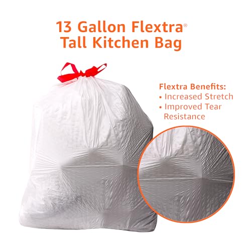 Basics Flextra Tall Kitchen Drawstring Trash Bags, 13 Gallon, 120 Count