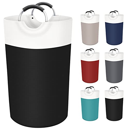 BlissTotes 90L Laundry Basket, Freestanding Laundry Hamper, Collapsible Dirty Clothes Hamper, Waterproof Fabric with Foam Protected Aluminum Handles for College, Dorm, Family (Black)