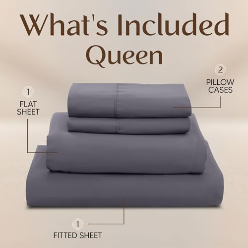 Utopia Bedding Queen Size Sheet Set – 4 Piece Bed Sheets, Soft and Breathable Microfiber, Includes 1 Fitted Sheet, 1 Flat Sheet and 2 Pillowcases – Oeko Tex (Grey)