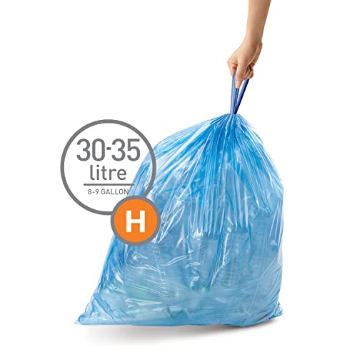 simplehuman Code H 60 Count, Genuine Custom Fit Liners, Drawstring Trash Bags in Dispenser Packs, 30-35 Liter / 8-9.2 Gallon, Blue