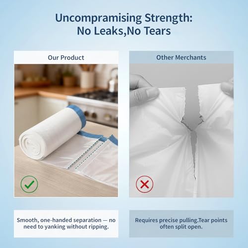 8 Gallon Trash Bags Drawstring 1.2 Mil - 100 Count White Medium Garbage Bags Unscented, 30 Liter Thick Plastic Trash Can Liners for Home Kitchen Bathroom