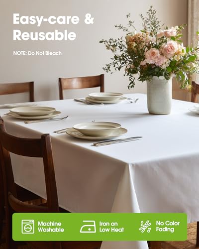 Pureegg Rectangle Table Cloth 60" x 84" – Durable Polyester Tablecloth Offers Reusable & Washable Protection, Ideal for Outdoor Party, Picnic, Wedding, Banquet and Birthday, 1 Pack, White