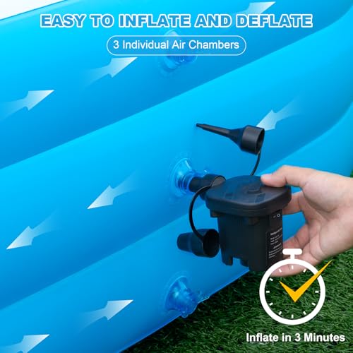 Extra Large Inflatable Pool 165'' x 76'' x 22'' for Adults & Kids | Family blow up pool with electric pump, thickened PVC for backyard swimming, outdoor play and summer fun
