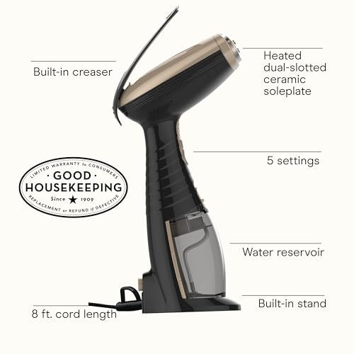 Conair Handheld Garment Steamer for Clothes, Turbo ExtremeSteam 1875W Fabric Steamer, Portable Handheld Design, Strong Penetrating Steam, Exclusive, Black