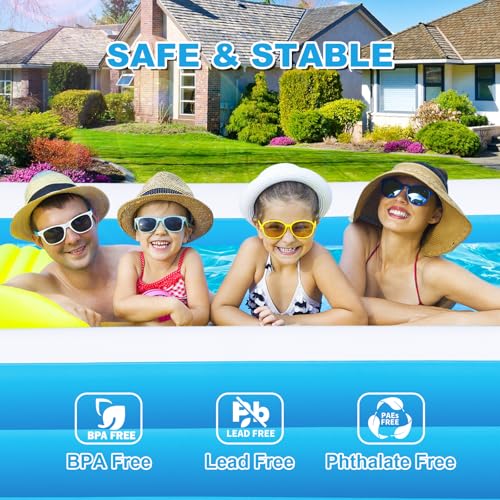 Extra Large Inflatable Pool 165'' x 76'' x 22'' for Adults & Kids | Family blow up pool with electric pump, thickened PVC for backyard swimming, outdoor play and summer fun