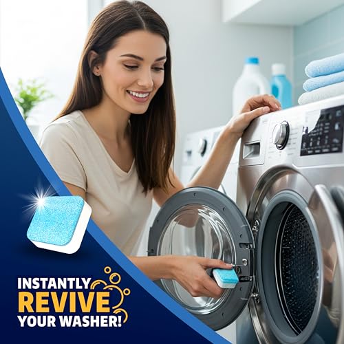 Washing Machine Cleaner Tablets 24 Pack - Deep Cleaning Tablets for Front & Top Load, Works With HE Washers, Removes Residue, Odor & Pet Hair - 12 Month Supply of Washer Cleaner Descalers, Septic Safe