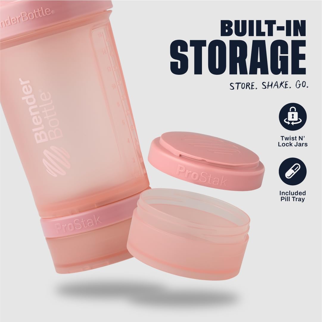 BlenderBottle Shaker Bottle with Pill Organizer and Storage for Protein Powder, Classic V2 ProStak System, 22-Ounce, Rose Pink