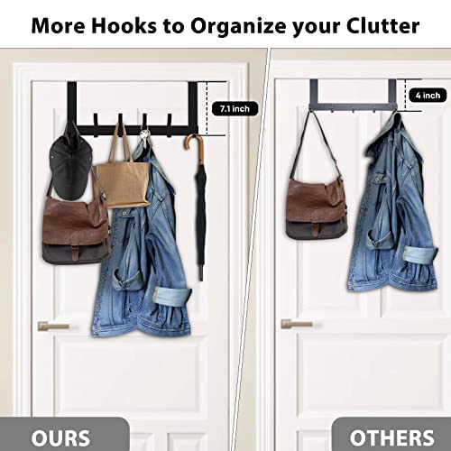 Over The Door Hooks, Door Hanger Hooks for Hanging, Over The Doors Towel Racks for Bathroom with 12 Coat Hook, Coat Rack Dorm Essentials Bathroom Accessories(1 Pack, Black)