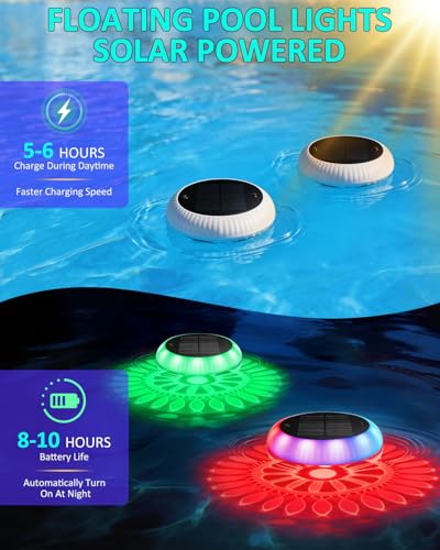 Yogaret Solar Floating Pool Lights - Pool Lights, 18 RGB Lighting Modes, IP68 Waterproof, for Inground and Above Ground Pool, Pool Party, Bathroom, Bathtub, Garden, Pond Decor(2Pcs)