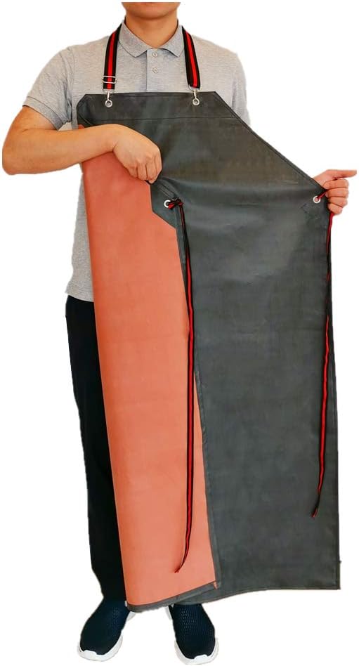 TonLing Thick Rubber Apron, 47.2 x 33.5 Inch Waterproof, Long Chemical Resistant, Adjustable for Dishwashing, Cleaning Fish, Gardening, Lab Work, Butcher and Dog Grooming, Grey