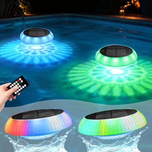 Yogaret Solar Floating Pool Lights - Pool Lights, 18 RGB Lighting Modes, IP68 Waterproof, for Inground and Above Ground Pool, Pool Party, Bathroom, Bathtub, Garden, Pond Decor(2Pcs)
