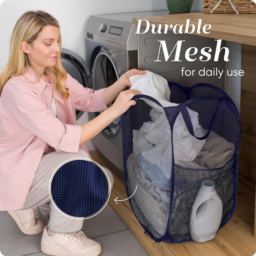 Handy Laundry Collapsible Mesh Foldable Hamper 14" x 14' x 24" Navy Blue