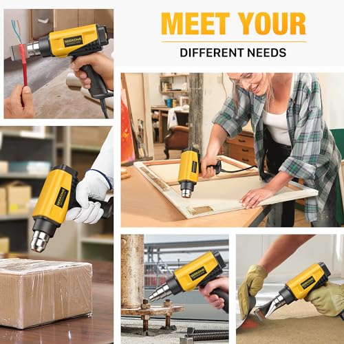 SEEKONE 1800W Heat Gun Compact Design Heavy Duty Hot Air Gun 122℉-1202℉(50℃- 650℃)Variable Temperature Control for 2 Speed Settings with 4 Nozzels for Crafts, Vinyl Wrap, Shrink Tubing