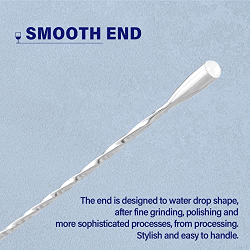 Briout Bar Spoon Cocktail Mixing Stirrers for Drink, Stainless Steel 12 Inches Long Handle, Silver 2 Pieces