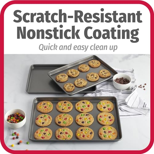 GoodCook Everyday Nonstick Baking Sheet Set, 3 Pack Includes One Small, Medium & Large Pan Carbon Steel Construction Cookie Sheet Bakeware Set, Gray
