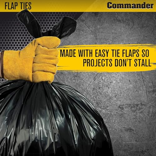 Commander 55 Gallon 3 MIL (eq) Heavy Duty Contractor Bags with Flap Ties - 36" x 56" with flaps - Pack of 10 - For Contractor, Industrial, & Outdoor
