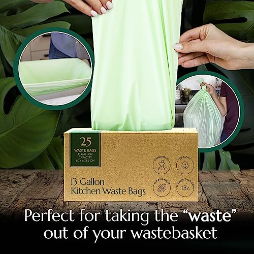 Cleanomic Compostable* Trash Bags with Drawstring (13 Gallon, 25 Units, Tall), BPI Certified For Kitchen Compost