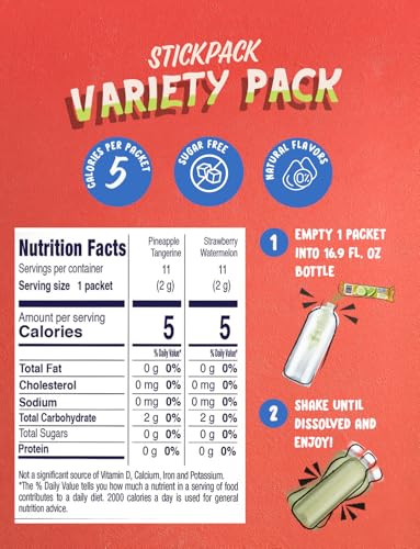 Klass Aguas Frescas, Powdered Drink Mix Variety Pack, 44 Singles Zero Sugar & Caffeine-Free Powder Packets, Water Drink Mix, Flavors: Cucumber Limeade Pineapple Tangerine Strawberry Watermelon & Hibiscus Berries - 5 Calories Per Packet & Natural Flavors