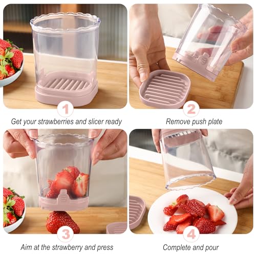 Strawberry Slicer:Fruit Slicer Cup Veggie Salad Speed Cutter for Strawberries Egg Banana Mushroom Cucumber Kiwi the Kitchen Portable Slicing Tool (Pink)